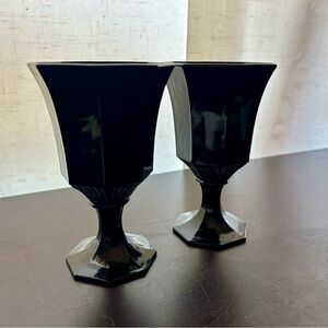 2 Independence Glass Co. octagon black goblets. 4 5/8”
